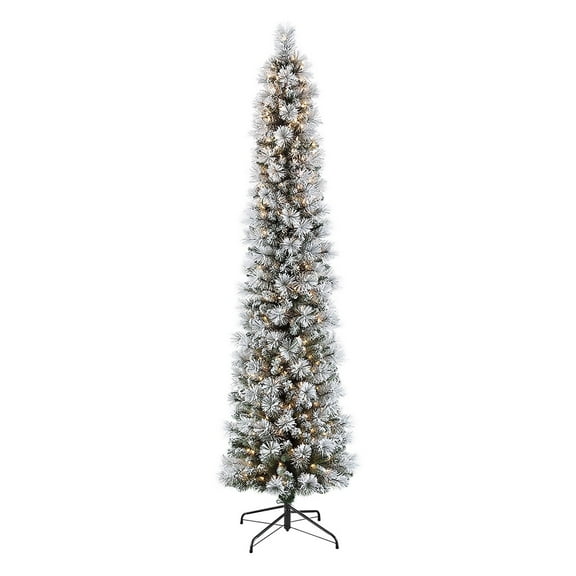 Puleo International Portland Pine Pencil Pre-Lit Flocked Artificial Christmas Tree