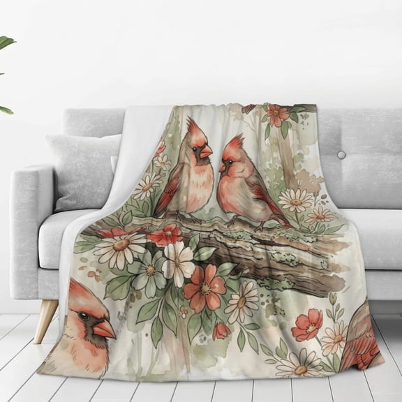 Cardinal Throw Blanket Soft Warm Cozy Christmas Cardinals Blankets Red Birds Gifts for Couch Bed Sofa Home Decor 50x40