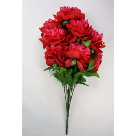 25 Inch Artificial Peony Silk Flower Bush 9 Heads Red with Beauty Our Artificial peony silk flower bush is 1:1 copy from the real one  very lifelike beautiful and high quality. It is perfect for your wedding arrangement. And it is a good idea to decorate your home or office  make you feel comfortable and work easy. Measurement: 25  tall peony bush Bush has 9 peony bunches (heads) Can be used as a single large bush  or separately into 9 single flower stems. Each peony flower is about 6  in diameter.