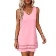 thumbnail image 5 of Uscallm Women's V Neck Sleeveless Mini Lace Boho Casual A-Line Party Dresses Summer Short Flowy Sundress, Pink M, 5 of 6