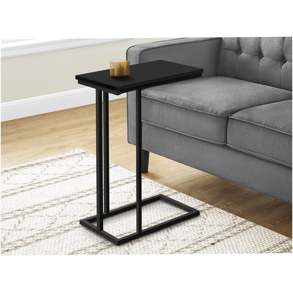 C-Shaped End Table, Modern Sofa Side Table with Black Laminate Top and Metal Base for Living Room, Bedroom
