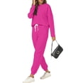 thumbnail image 4 of Wutalume Women's 2-Piece Solid Color Casual Set, Round Neck Long Sleeve Top and Sweatpants with Pockets, Everyday Loungewear,Hot Pink 2XL, 4 of 5