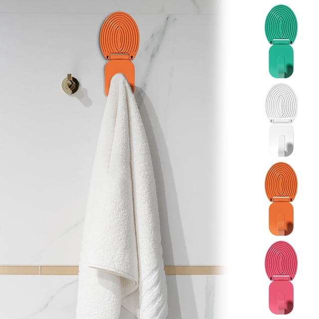 Ganchos de pared de alta resistencia | Diseño adhesivo plegable sin trazos | No se requiere perforación | Agarre fuerte para cocina, baño, oficina, sala de estar | Sostiene toallas, batas