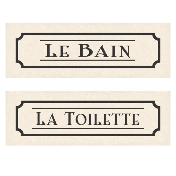 French La Toilette and Le Bain Hotel Bathroom Signs; Two 18x6 Poster Prints