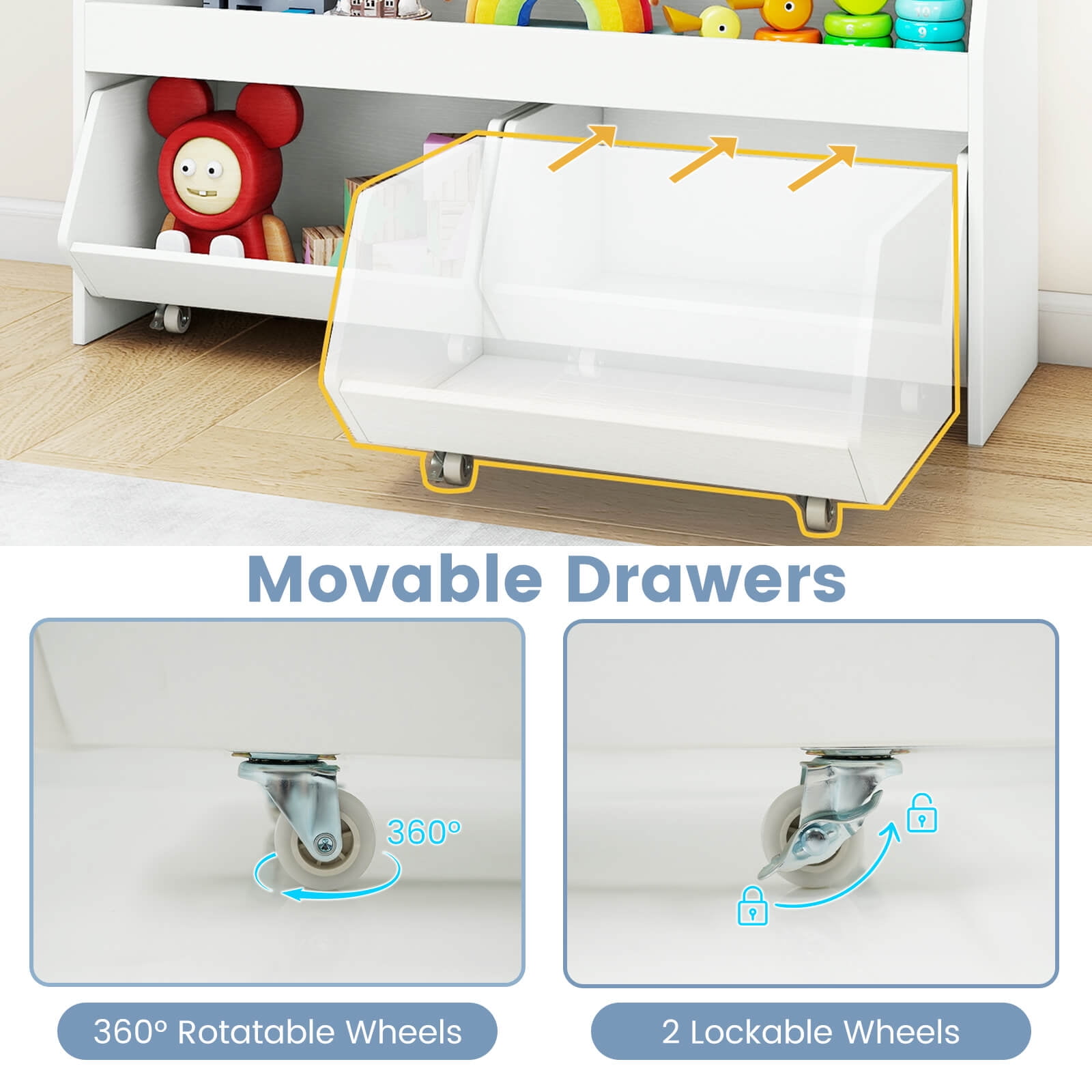 Costway Kids Toy Storage Organizer with 2 Movable Drawers Open Shelf Compartment for Kids White