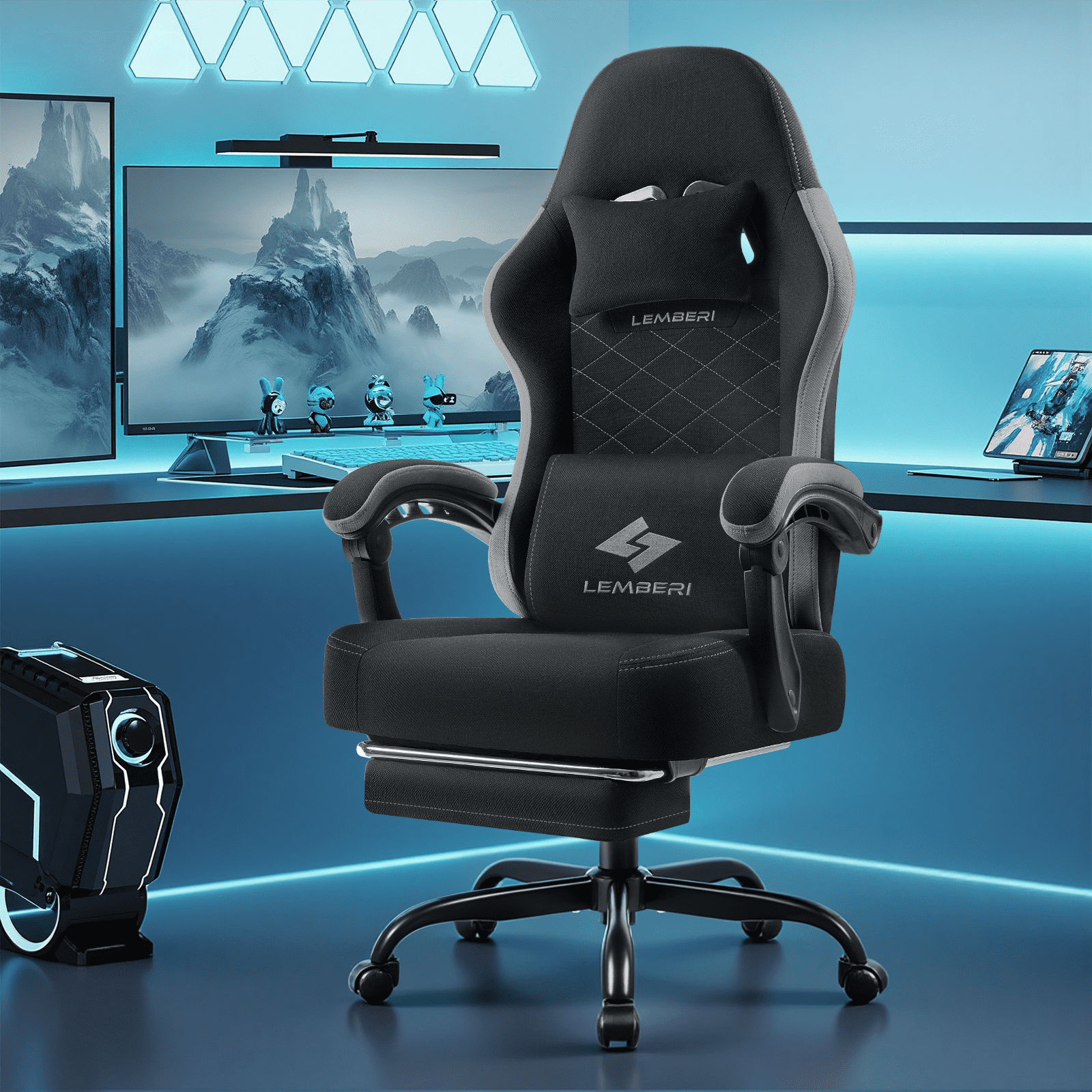 BOSSIN Gaming Chair, Fabric Big and Tall Video Game Chairs for Adults with Footrest,Racing Style Ergonomic Computer Gamer Chair with Headrest and Lumbar Support