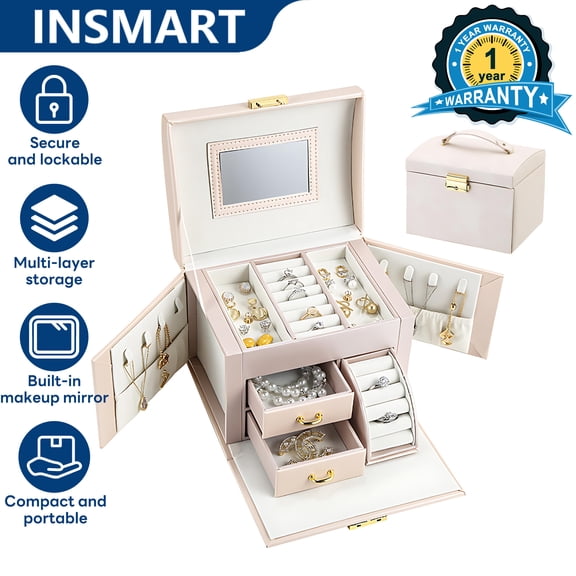 INSMART Jewelry Box for Women, Multi-Layer Travel Jewelry Case with Mirror
