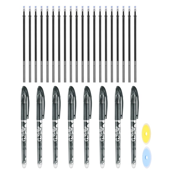 8Pack Erasable Gel Pens with 20 Refills & 2 Erasers, 0.5mm Heat Erasable Pens for Fabric Black Ink Fabric Markers for Sewing Quilting Planner Writing