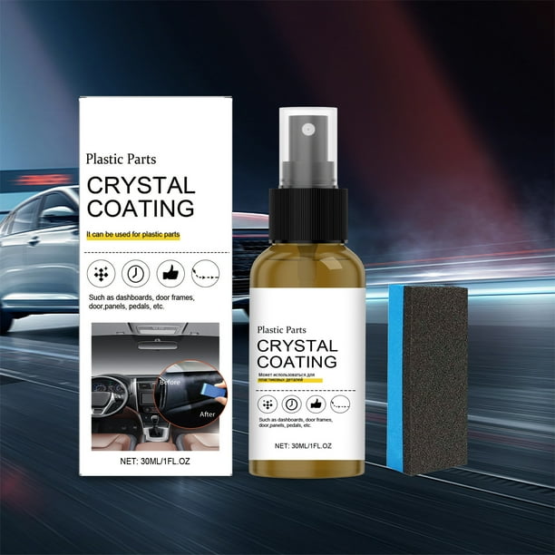 Recubrimiento de cristal en piezas de plástico de automóviles. Agente reparador y restaurador de plástico con esponja. Eliminador de rayones para plástico interior y exterior de automóviles. 30 ml. Ac