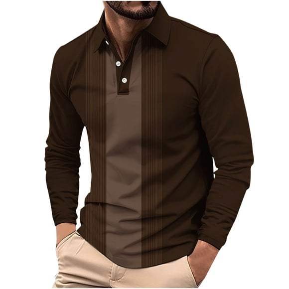 zfhfof Men's Casual Polo Shirts Classic Button Basic Long Sleeve Shirt Color Block Collared Tees Fall Fashion Golf Work Tops