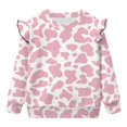 thumbnail image 5 of Yuyamidu Girls Sweatshirt Size 7-8 Pink Cow Print Crewneck Pullover Tops Ruffle Shoulder Long Sleeve Shirt Soft Lightweight Sweatshirts, 5 of 8