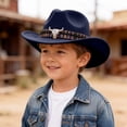 thumbnail image 2 of Quealent Toddler Cowboy Hat, Felt Cowboy Hats for 1-15, Western Cowgirl Costume for Kids, Boy and Girl Navy 3-8 Years, 2 of 5