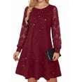 thumbnail image 2 of IFNWSV Robes Décontractées pour Femmes, Robe Évasée à Manches Courtes en Dentelle à Paillettes Style Mode Décontracté pour Fête Quotidienne, Extérieur, Vacances, Robes d'Été pour Femmes Bordeaux S, 2 of 7