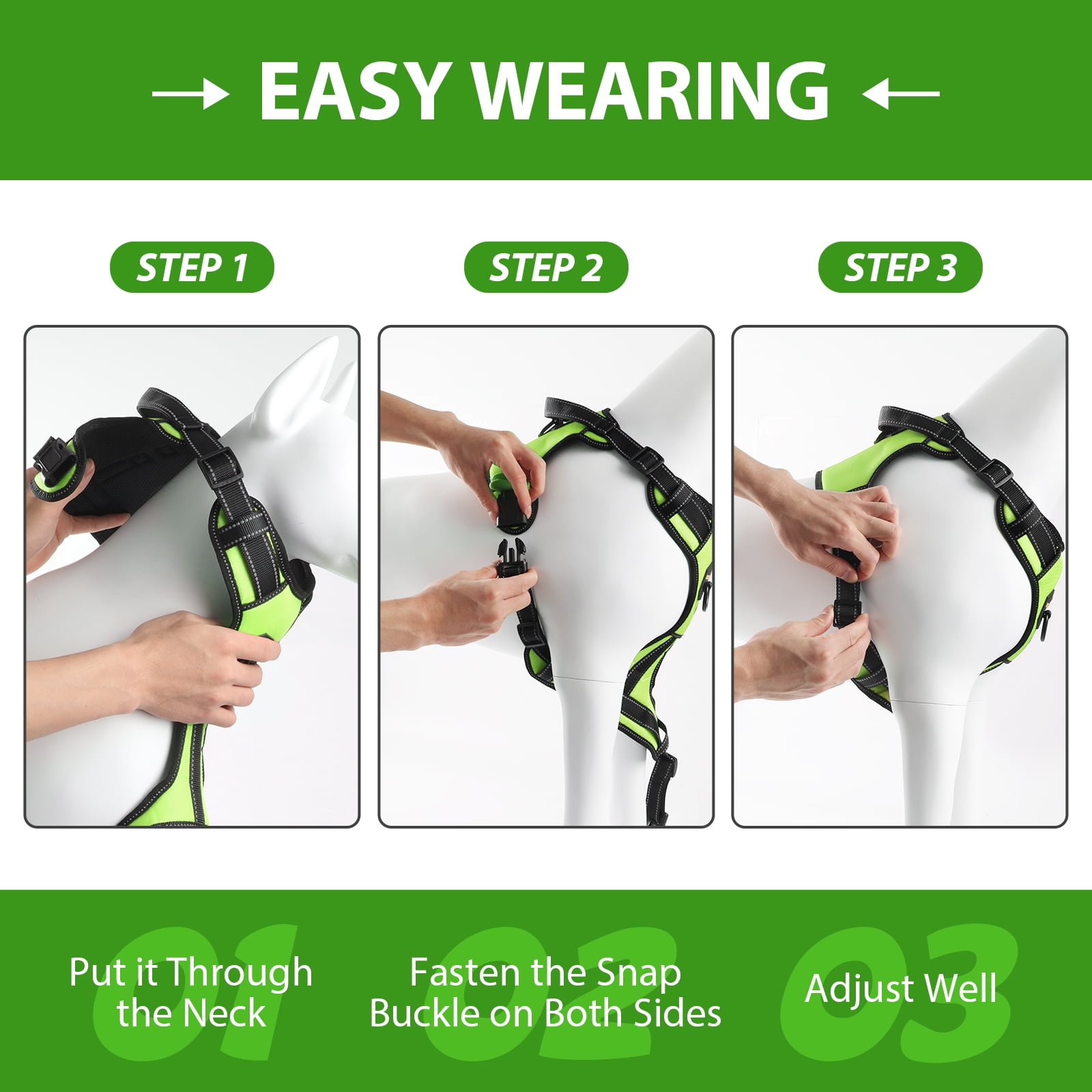 MASBRILL Dog Harness and Leash Set, No Pull Vest Harness, Reflective Adjustable Soft Padded Pet Harness with Handle for Small to Large Dogs