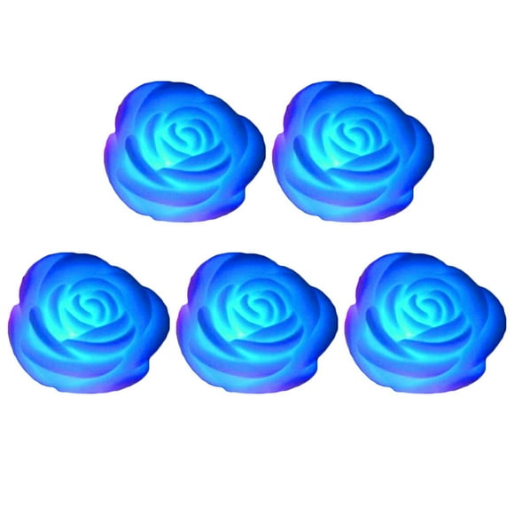 5 piezas de luz LED, luz de noche con forma de rosa simulada, lámpara electrónica, luz floral de plástico romántico (azul / 7 colores)