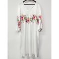 thumbnail image 3 of Nyfairy Women's Plus 3/4 Sleeve Floral Print V Neck Midi Dress with Pockets, 3 of 4