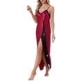 thumbnail image 4 of INSPIRE CHIC Womens Long Satin Nightgown Lace Slit Slip Lingerie for Ladies V Veck Nightwear Silky Chemise Long Sleepwear M Red, 4 of 6