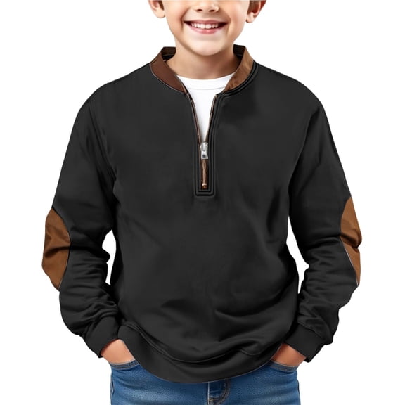 EnJoCho Boys Kids Teens Quarter Zip Sweatshirt Solid Color Long Sleeve Pullover Shirt Casual Outdoor Fall Winter Jacket Hoodie Fleec𝖾 Top