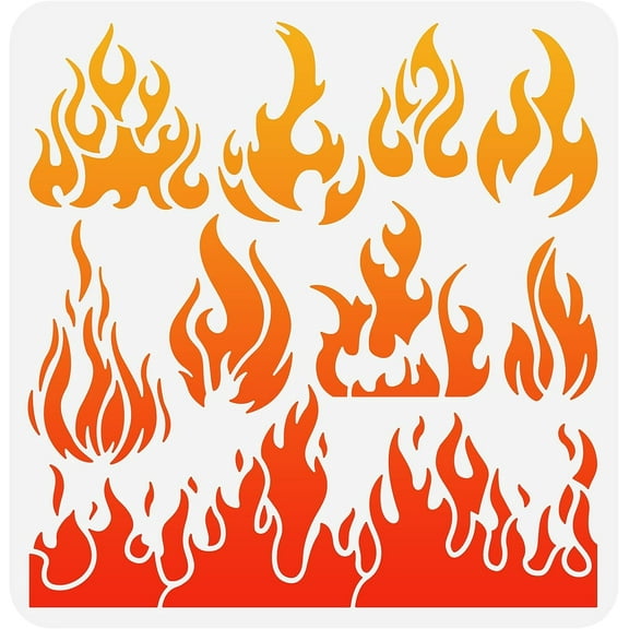 Flame Stencil 11.8x11.8 inch Reusable Fire Stencil Plastic 9 Styles Fire Pattern Stencil Flame Painting Decor Template for DIY