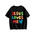 thumbnail image 2 of Niogvi Jesus Loves Me Shirt 𝓴𝓲𝓭𝓼 Black T-Shirt , Jesus Casual Holiday Top For 𝓴𝓲𝓭𝓼 110cm, 2 of 6