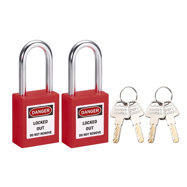 Candados de bloqueo y etiquetado Unique Bargains 1-1/2 pulgadas grillete llave diferente candado de seguridad plástico rojo 2 pcs