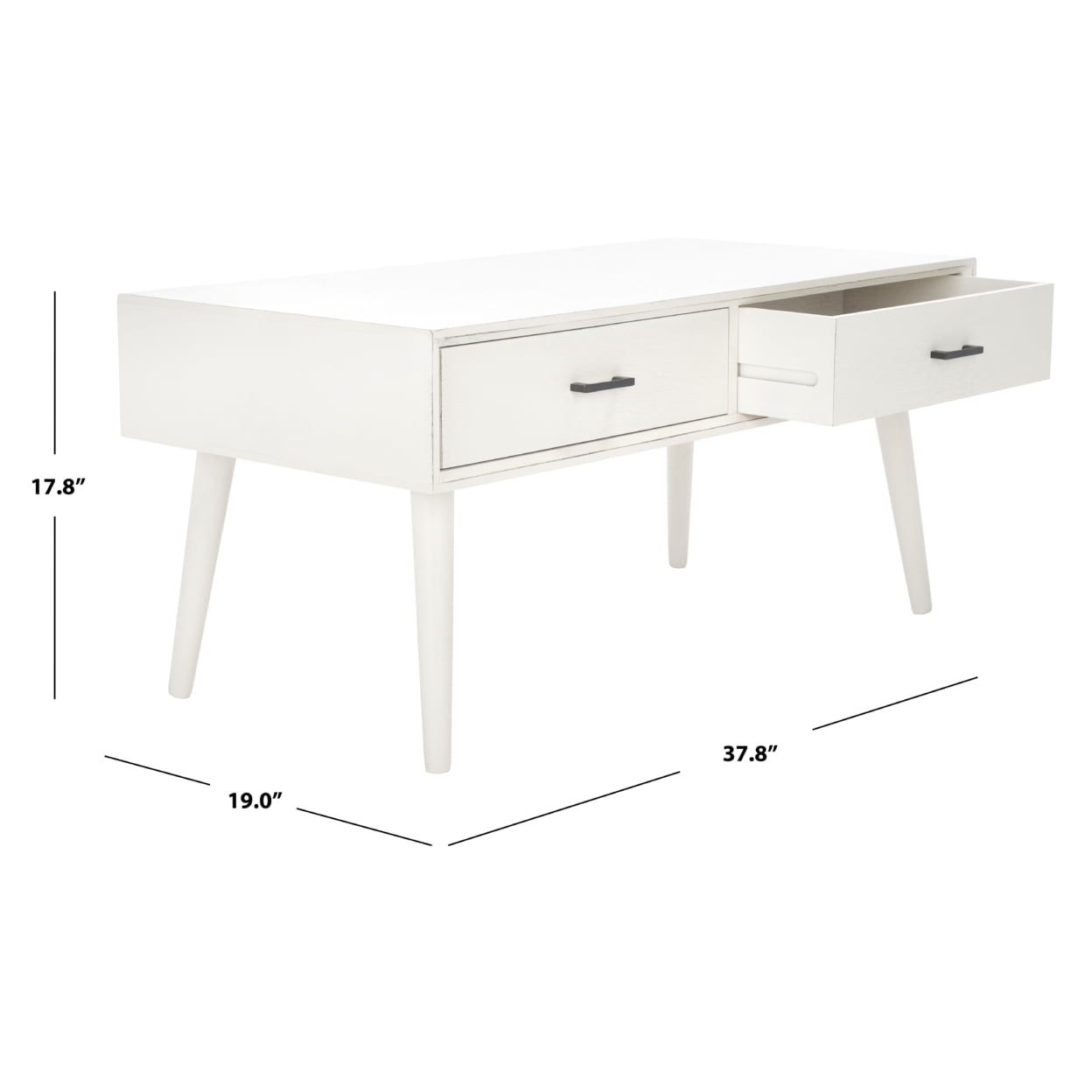 SAFAVIEH Mozart Mid-Century 2 Drawer Coffee Table, Distressed White