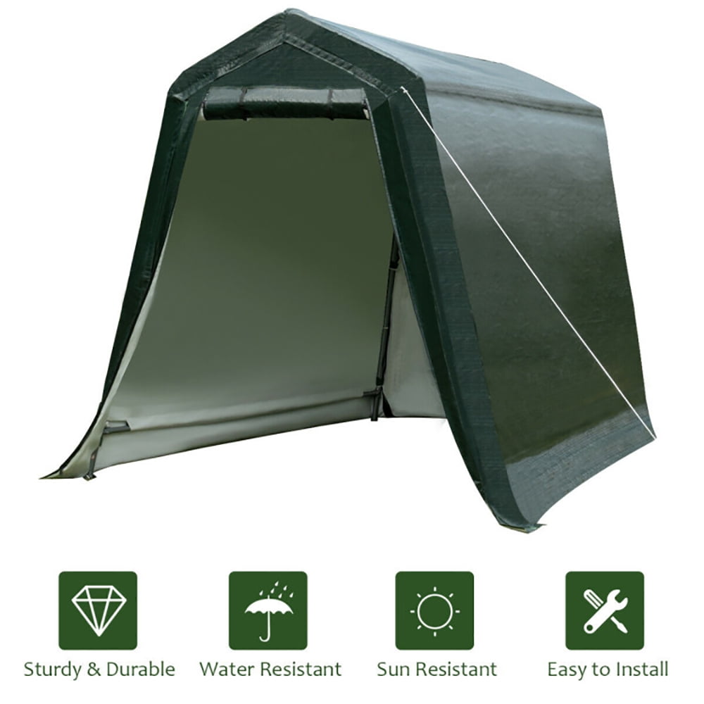 Canddidliike Outdoor Carport Shed with Sidewalls and Waterproof Ripstop Cover-6 x 8 ft, Shed-in-a-Box All Season Steel Metal Frame Peak Roof Outdoor Storage Shed