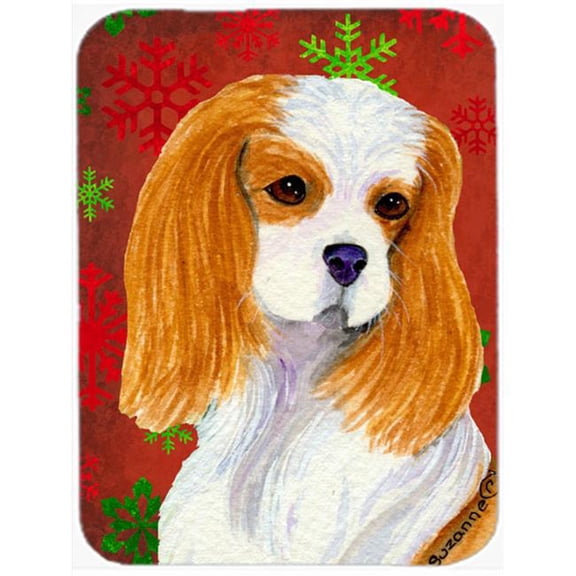 Cavalier Spaniel Red and Green Snowflakes Christmas Glass Cutting Board - Large- 15 H x 12 L in.