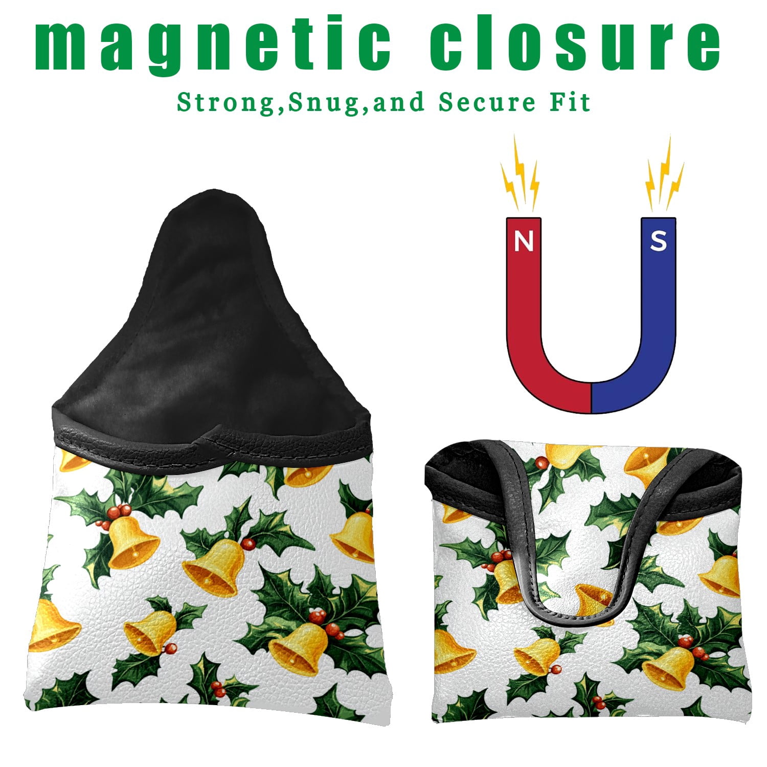Golf Mallet Putter Cover Premium Leather Waterproof Golf Putter Head Cover with Magnetic Closure Yellow Bell