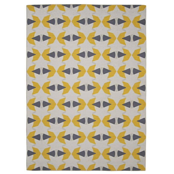 Linon Outdoor Washable Area Rug Collection, Ivory and Yellow, 7' x 9'