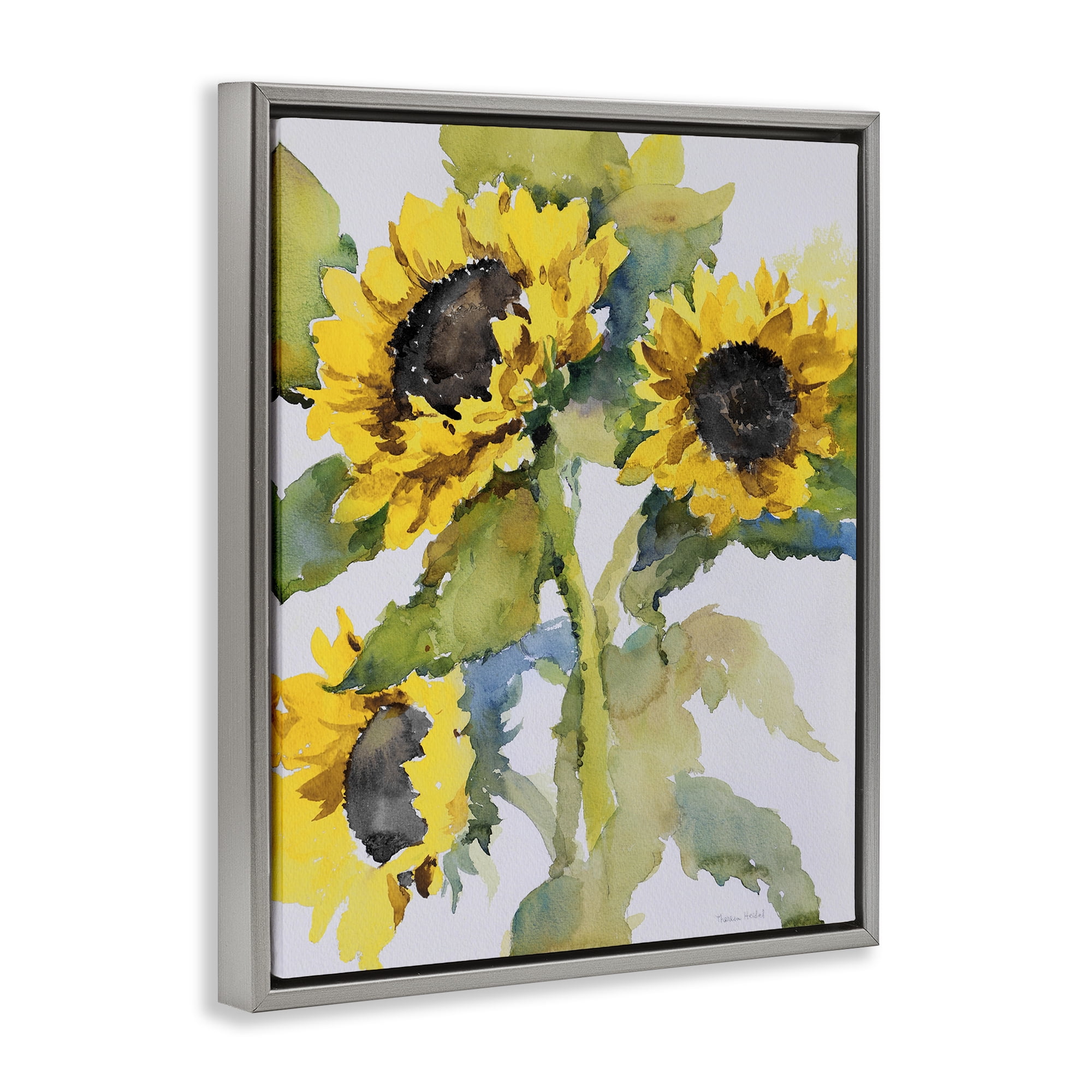 Stupell Industries Bright Blooming Bouquet Botanical & Floral Painting Gray Floater Framed Art Print Wall Art, 17 x 21