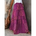 thumbnail image 3 of Caoirhny Women's Bohemian Skirts Vintage Elastic High Waist A-Line Skirts Tiered Long Skirts with Pockets, 3 of 7