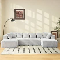 Modular U-Shaped Sectional Sofa, PAPROOS Corduroy Fabric 3-Seater Couch with Reversible Chaise Lounge, Apartments Sofa with Cushions and Pillows for Living Room, Free Combination, Grey