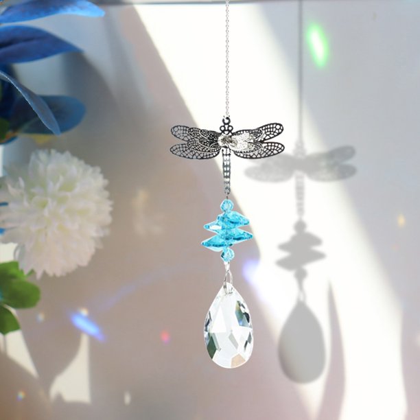 Dragonfly Hanging Ornament Crystal Windchime Rainbow Maker (Azul claro) Wdftyju Para estrenar