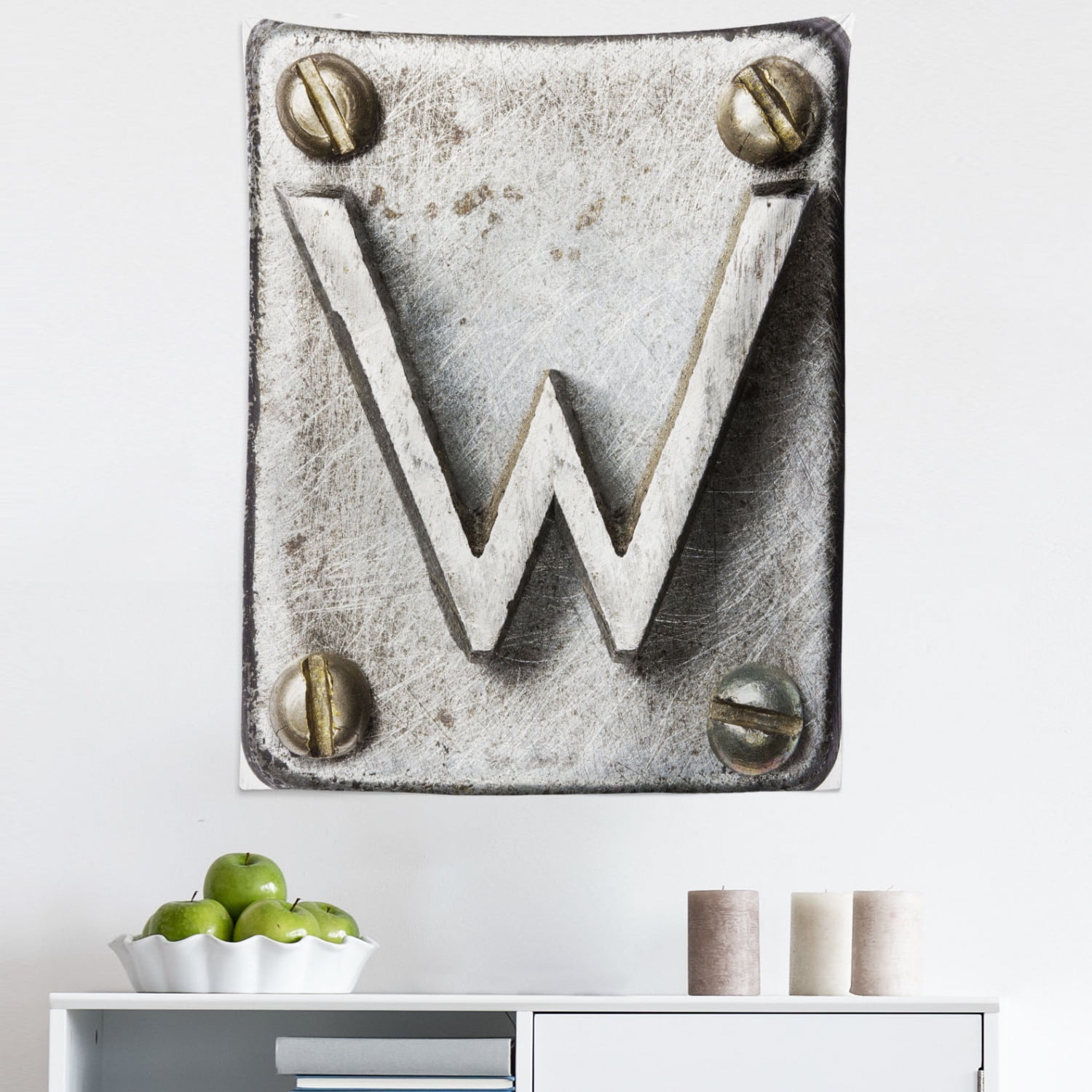 Letter W Tapestry, Uppercase W Bolt Screws Industrial Symbolic Person ...