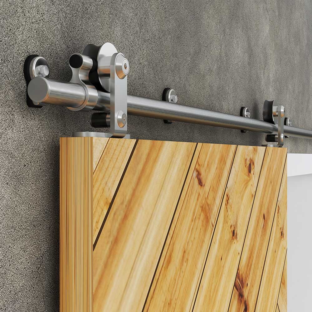 CCJH Stainless Steel 6.6FT Sliding Barn Door Hardware Kit Fit 39.6” Width Single Door T-Shaped Silver