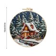 thumbnail image 3 of Christmas Forest Snow House DIY Hand Embroidery Kit - Complete Fabric Material Set with Needles & Threads - 15cm Hoop - Holiday Craft & Gift Idea, 3 of 4