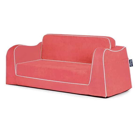 Little Reader Sofa, Coral with White Piping