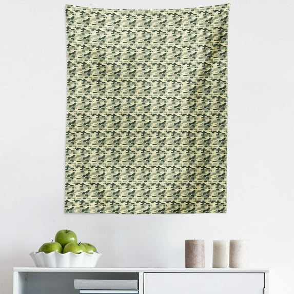 Army Green Tapestry, Abstract Modern Design Camouflage Print Oval Shapes and Forms Print, Fabric Wall Hanging Decor for Bedroom Living Room Dorm, 5 Sizes, Pale Khaki and Cream, by Ambesonne