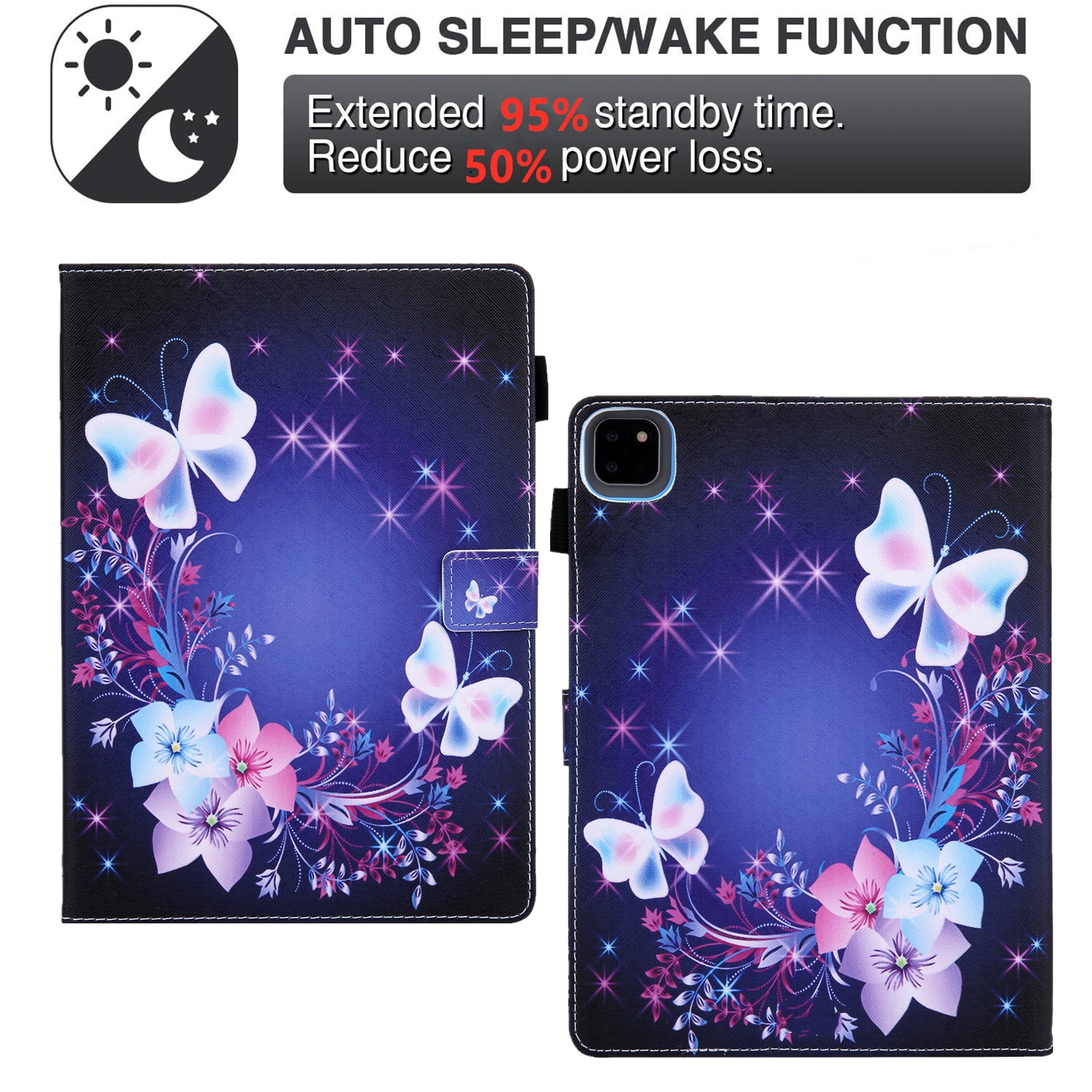 Allytechgroup 2024 iPad Pro 11" M4 Flip Case Cover - Premium Shockproof Stand with Pencil Holder Auto Sleep/Wake Function Protective Bumper Case for Apple iPad Pro 11 Inch M4 2024, Purple Butterfly