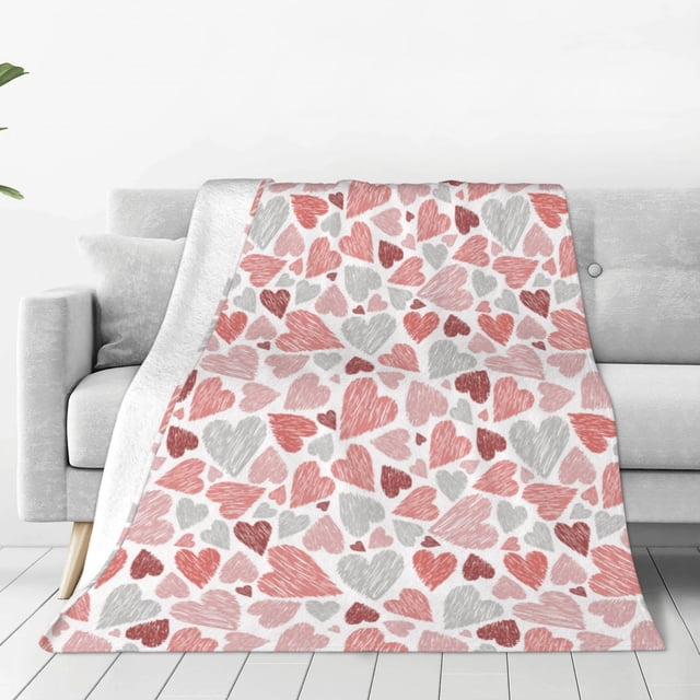 Balery Hand Drawn Hearts Manta de Felpa Suave y Acogedora – Cobija de Franela Aterciopelada para Cama, Lavable y Cálida para Sofá, Mascotas, Transpirable-50"x40"