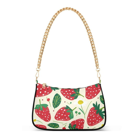 Strawberries Leaves FlowersWomen Small Shoulder Bag Crossbody Tote Hobo Bags Purse Clutch Handbags with Chain Strap for Women