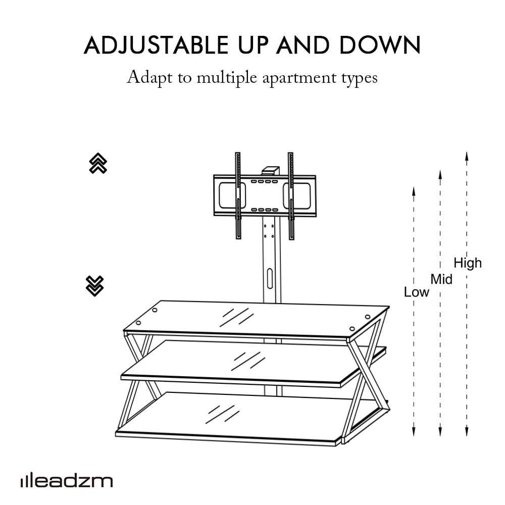 Ktaxon Swivel Floor TV Stand Mount 3 Tier Tempered Glass Shelf for 32 37 40 42 46 47 50 55 60 65"