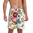 thumbnail image 2 of Naloa Bird Butterfly Rose Men's Short Pajama Pants, Lounge Comfort Shorts with Elasticized Waistband and Side Pockets - Small, 2 of 9