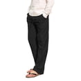thumbnail image 2 of Pants for Men Relaxed Fit Cotton Linen Trousers Mens Oversized Summer Beach Pants Casual Straight Loose Fit Pockets Black M, 2 of 5