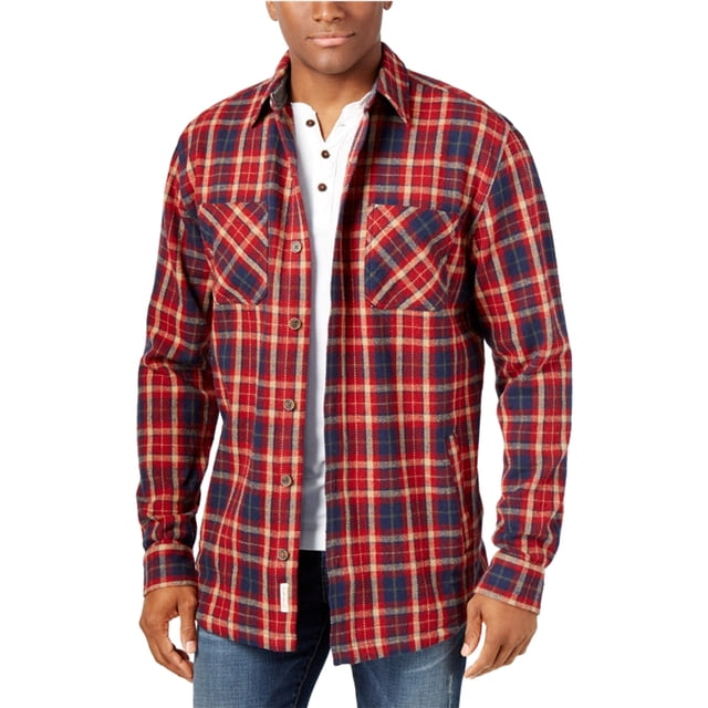 Chaqueta de camisa a cuadros de sarga vintage resistente a la intemperie para hombre, rojo, XXX-Large