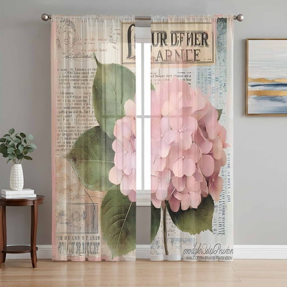 Pink Vintage Floral Sheer Curtains 84 Inch Length 2 Panels Set, Summer Botanical Retro Voile Window Treatment Rod Pocket Curtains Sheers Drapes for Bedroom/Living Room/Kitchen 52"x84"x2
