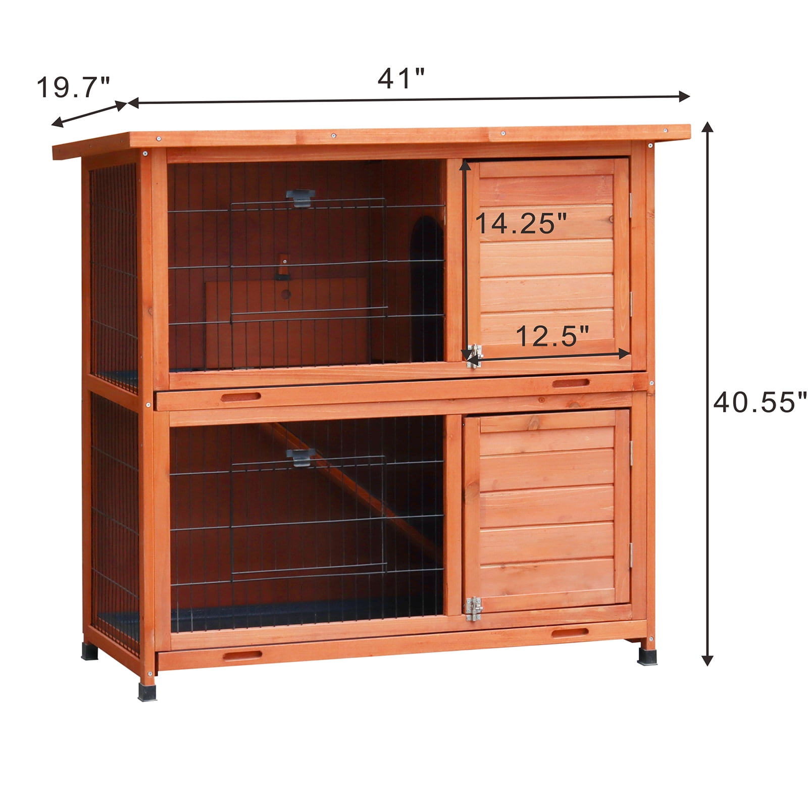 ZephyPaws 41" Two Story Rabbit Hutch Bunny Cage,Indoor Outdoor Guinea Pig Cage with 2 Deep No Leak Tray for Small Animal,Orange