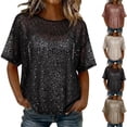 thumbnail image 7 of Dvprdro Womens Crew Neck Sequin T Shirts Short Sleeve Glitter Top Solid Party Going Out Blouse, 7 of 7