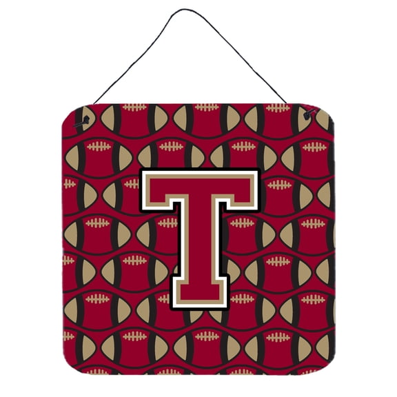 Letter T Football Garnet and Gold Wall or Door Hanging Prints